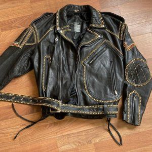 90s Vintage Men's Michael Hoban Leather Jacket w American Eagle in Rhinestones